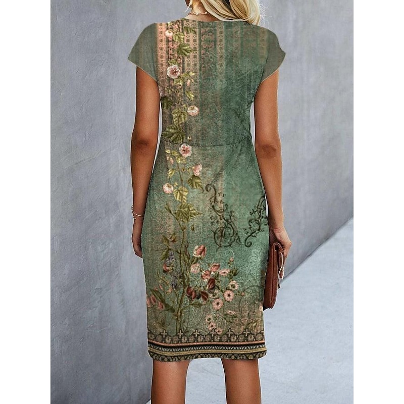 Women's Midi Dress Floral Dress Summer Dress Print Dress Fashion Streetwear Modern Outdoor Vacation Street Regular Fit Floral Short Sleeve Crew Neck Blue Green Summer Spring4