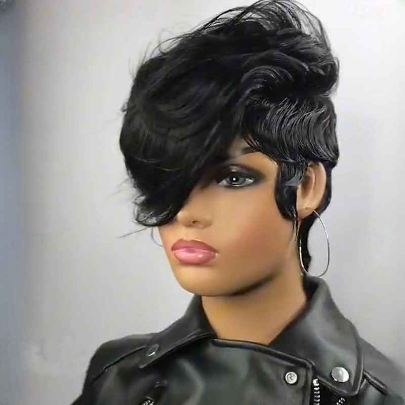 Pixie Cut Wigs for Black Women Human Hair Glueless Bob Wig Short Human Hair Wig Layered None Lace Front Wig with Bangs3