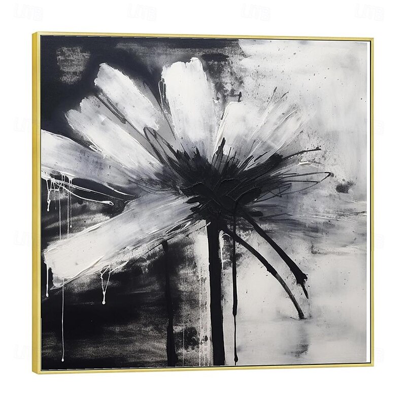 Handmade Oil Painting Canvas Wall Art Decoration Modern Abstract Black and White Flower for Home Dance Studio Decor Rolled Frameless Unstretched Painting3