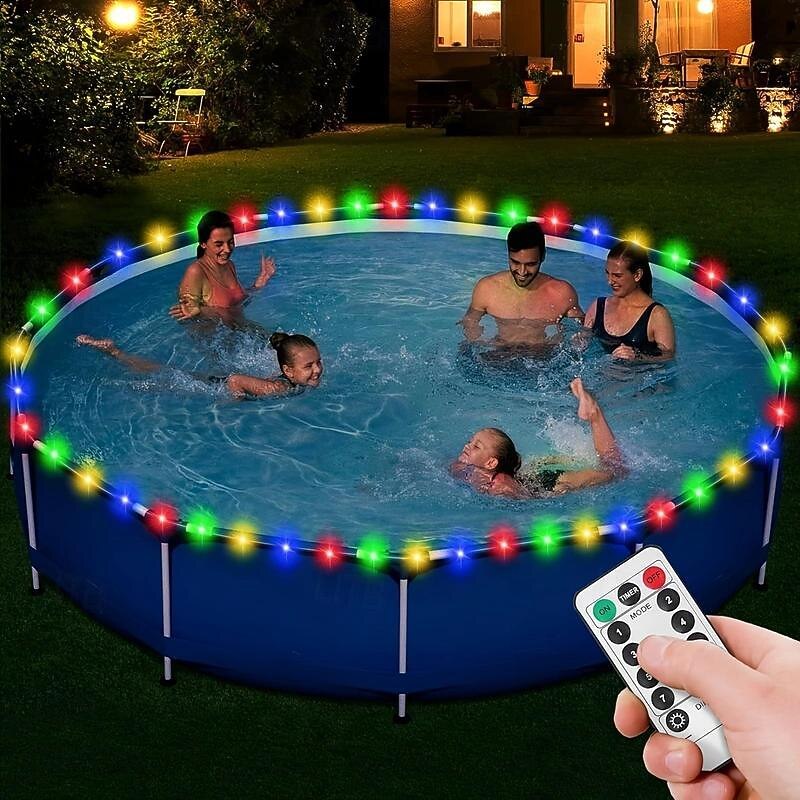 1pc 20M 200Leds Waterproof LED Pool Rim Lights,  Submersible Rim Lights with Color Changing Remote Control, Battery Operated for Above Ground Circular Pools Bright Durable String Lights