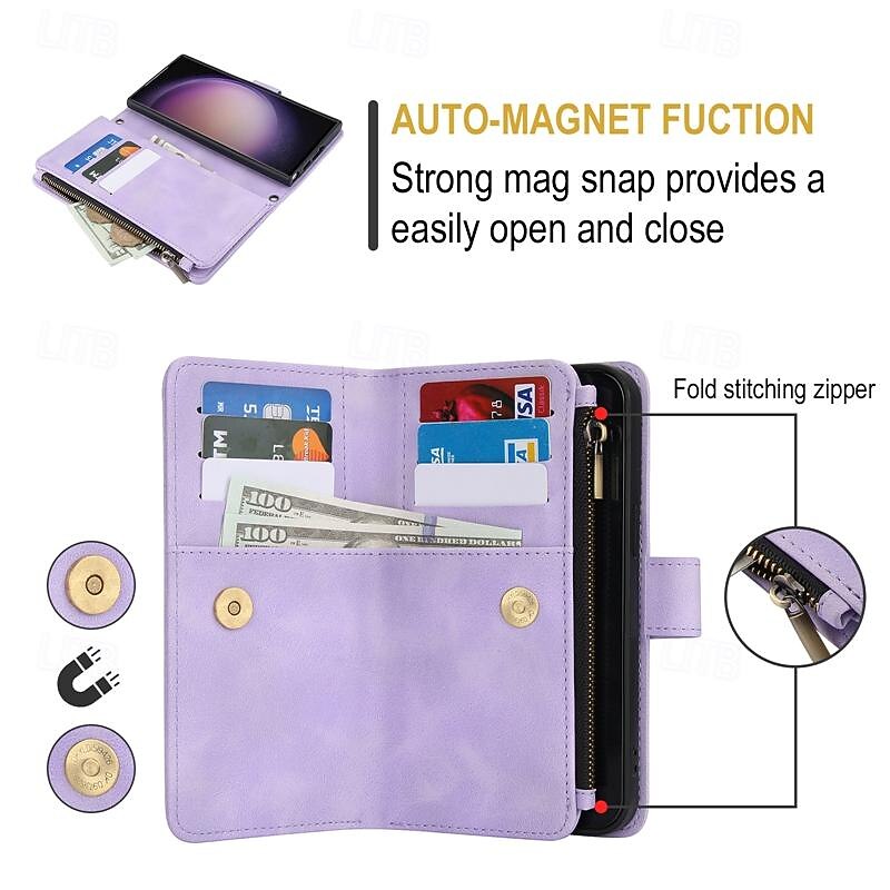 Phone Case For S25 S24 S23 S23 FE S22 S21 Ultra Plus A55 5G A35 5G A25 A15 Wallet Case with Stand Holder Zipper Full Body Protective Retro TPU PU Leather2