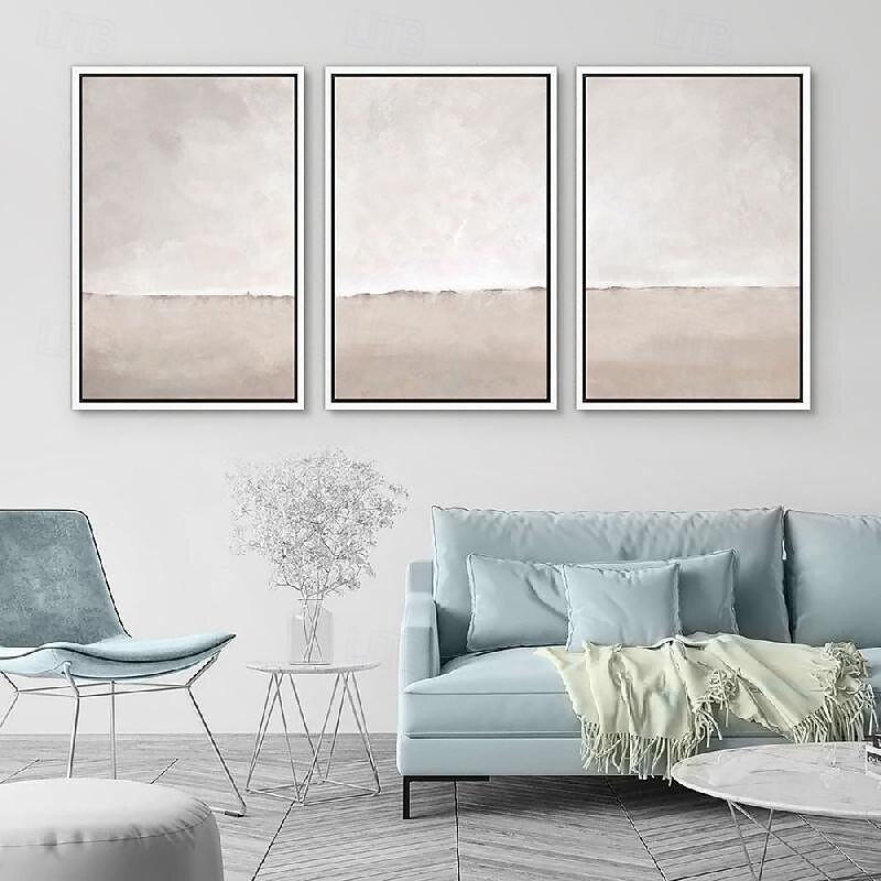 Morandi style oil painting handmade  Wall Art Beige Grey oil painting handmade Abstract Landscape Morandi color Painting  Modern Art Minimalist Neutral Home Decor Framed Canvas2
