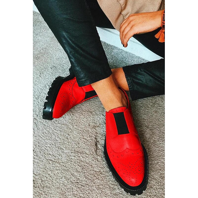 Men's Red Brogue Faux Leather Slip-On Shoes - Vintage Design with Elastic Gussets and Rugged Sole for Formal and Casual Occasions2