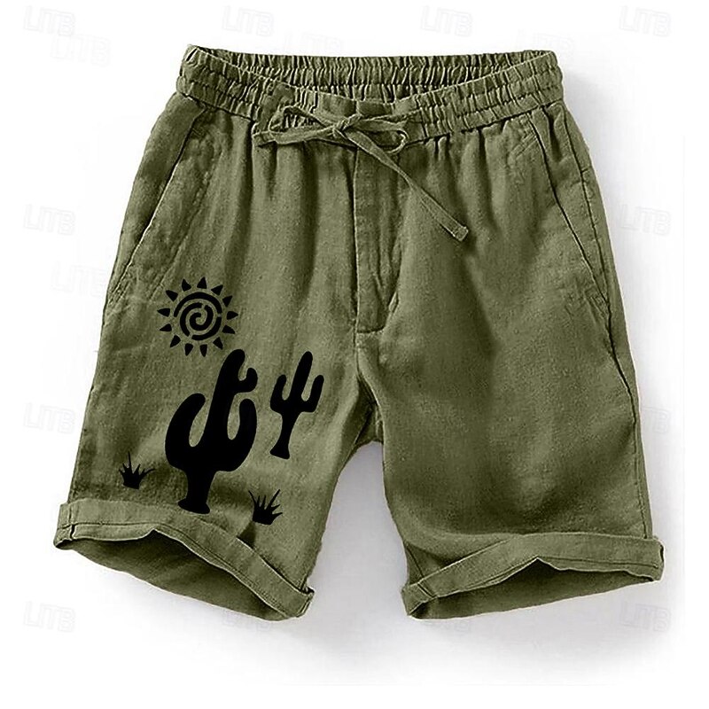 Men's Cactus Sun Plants Shorts Summer Shorts Casual Shorts Mid Waist Fashion Streetwear Designer Casual Daily Holiday Drawstring Pocket Elastic Waist Designer Clothing Apparel