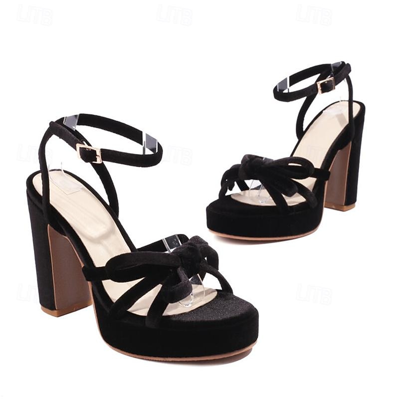 Women's Red Velvet Platform High Heel Sandals – Elegant Bow Ankle Strap Party Shoes for Evening, Wedding & Special Occasions 6