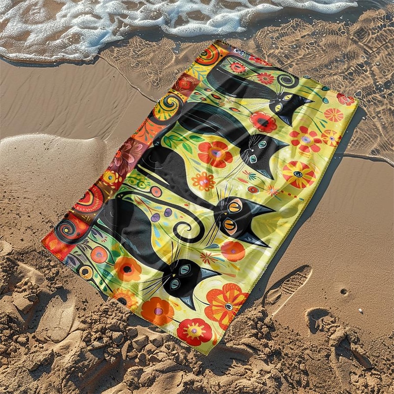 Beach Towel Black Cat 100% Micro Fiber Oversized Beach Towel, 35