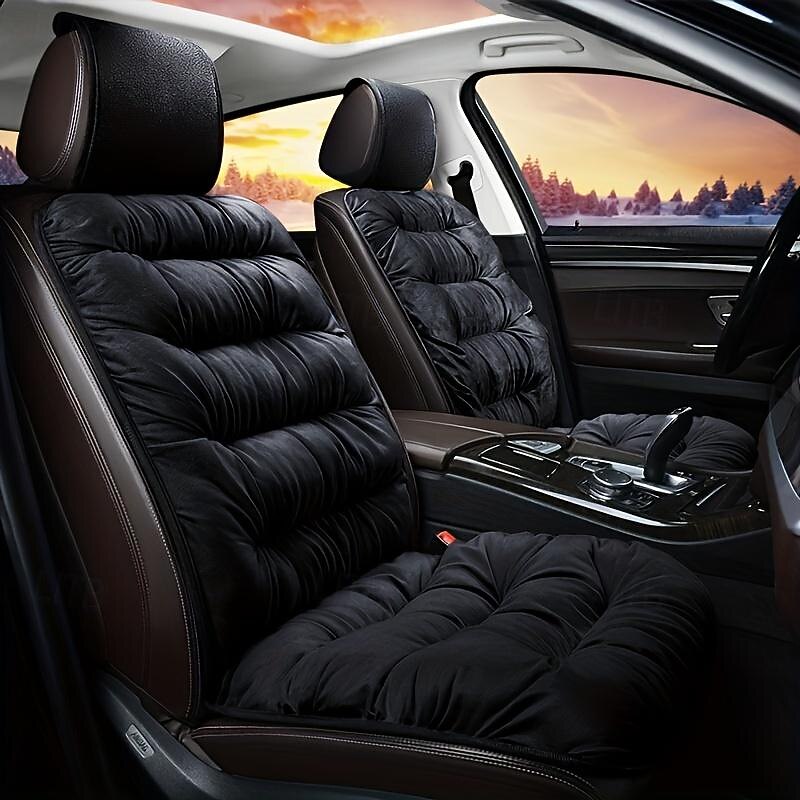 1pc Winter Car Front Cushion Plush Thickened, Single Seat, With Backrest, Universal Fit, Front Seat Cover3