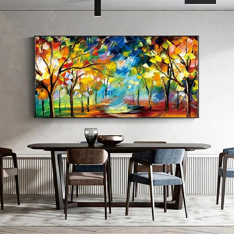 Tree oil painting handmade Wall Art Colorful Forest Painting Canvas Colorful Trees Forest Canvas Colorful Jungle Canvas Huge Canvas oil painting Home Decor Autumn Canvas painting - Main Image