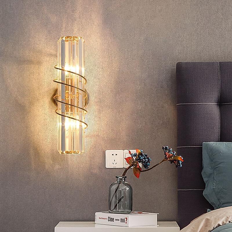 LED Indoor Wall Light 3-Color Light 12cm E14 Simple and Modern TV Background Wall Lamp Light Luxury Atmosphere Crystal Home Decoration Wall Sconce Base Energy-Saving Living Room Bedroom 85-265V