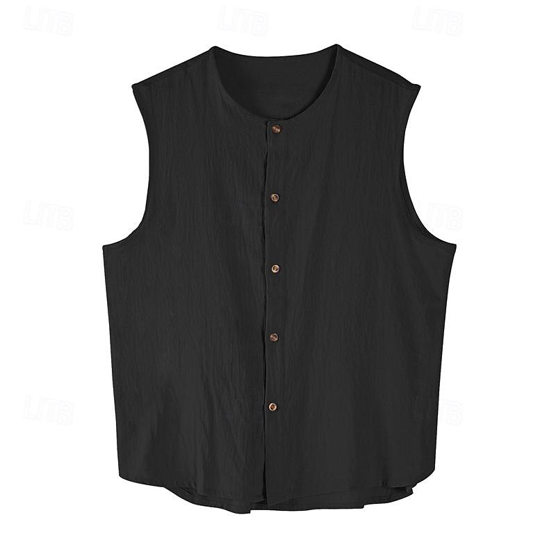 Men's Tank Top Vest Top Undershirt Sleeveless Shirt Sleeveless Mandarin Collar Spring & Summer Plain Fashion Designer Basic Buttons Vacation Street Going out Black Khaki Dark Gray Top Tee for Men4