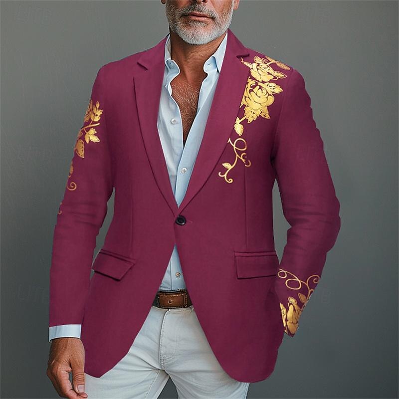 Men's Blazer Business Cocktail Party Wedding Party Fashion Casual Spring &  Fall Polyester Rose Pocket Buttons Comfortable Single Breasted Blazer Black White Burgundy Royal Blue4