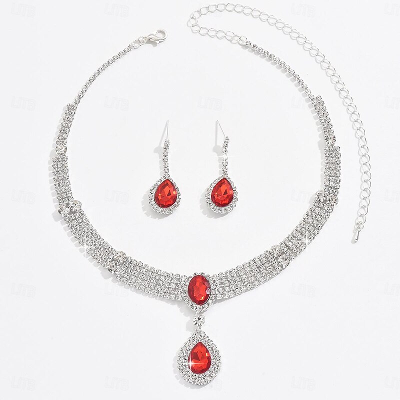 Bridal Jewelry Sets Two-piece Suit Imitation Diamond 1 Necklace Earrings Women's Vintage Dainty Sweet Lovely Classic Love Precious Diamond Water Drop Jewelry Set For Wedding Gift4