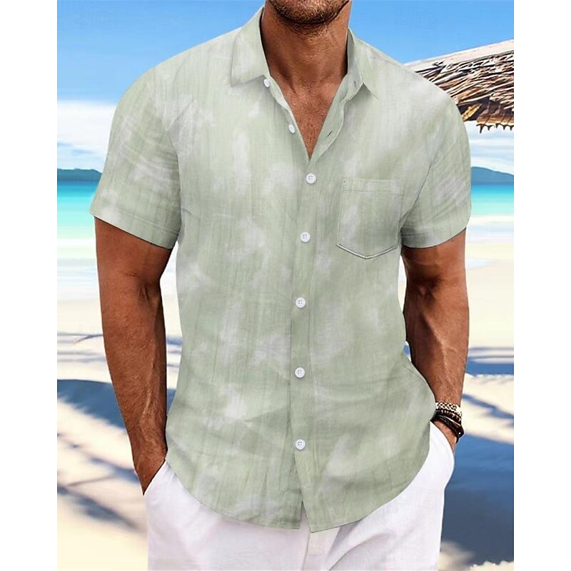 Men's Shirt Summer Shirt Casual Shirt Beach Shirt Button Up Shirt Light Green Pink Wine Orange khaki Short Sleeve Tie Dye Lapel Vacation Hawaiian Front Pocket Clothing Apparel Fashion Casual4