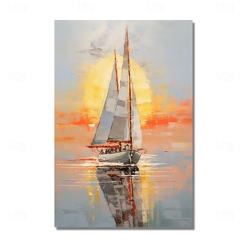 Oil Painting Handmade Hand Painted Wall Art Abstract Boat Canvas Painting Home Decoration Decor Stretched Frame Ready to Hang