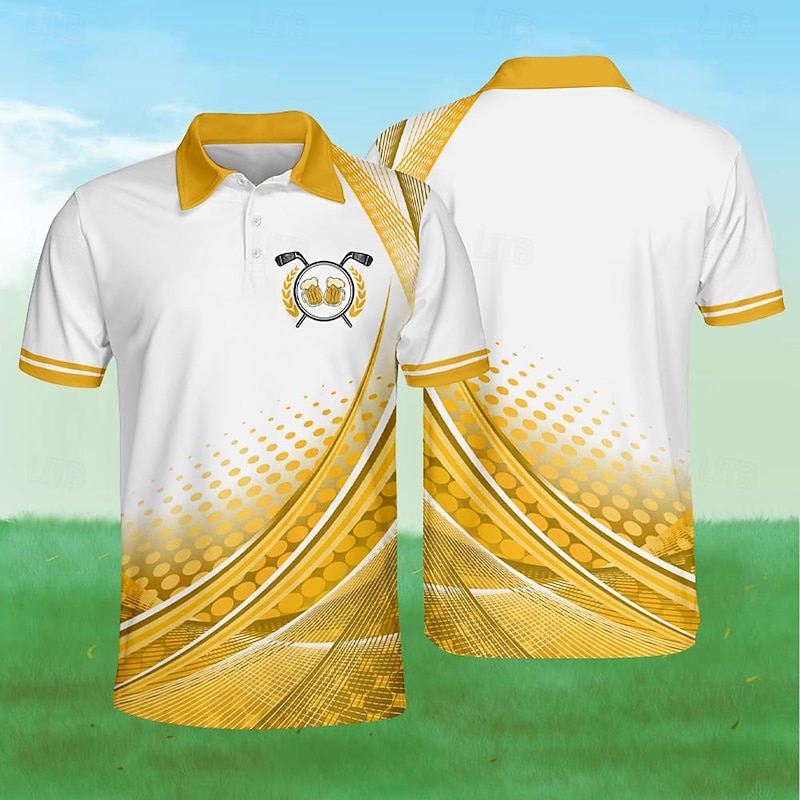 Men's Striped Sports Polo Shirts Golf Shirt Short Sleeve Polo Shirts Collared Shirts Sportswear Vacation Wear Buttons 3D Print Summer Spring Yellow Blue