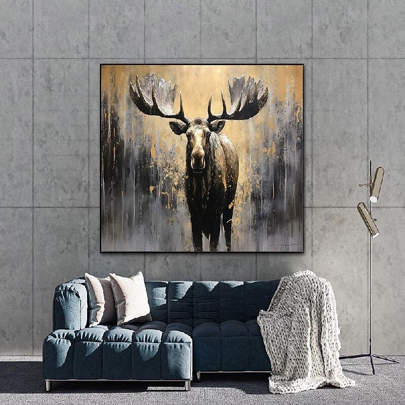 The great moose. Animals. 100% Hand Painted Textured Painting Acrylic Abstract Oil Painting Wall Decor Living Room Office Wall2