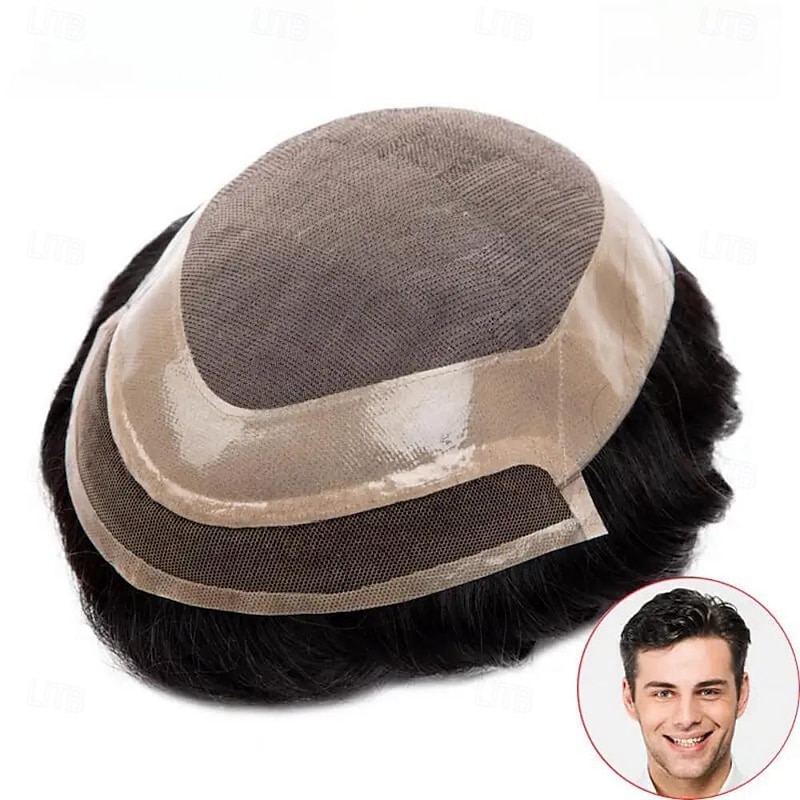 Men Toupee Fine Mono Indian Human Hair Wig Front Swiss Lace Capillary Prosthesis Durable Remy Hairpiece Natural Hair System Unit 6X8 7X9 7x10 8X10