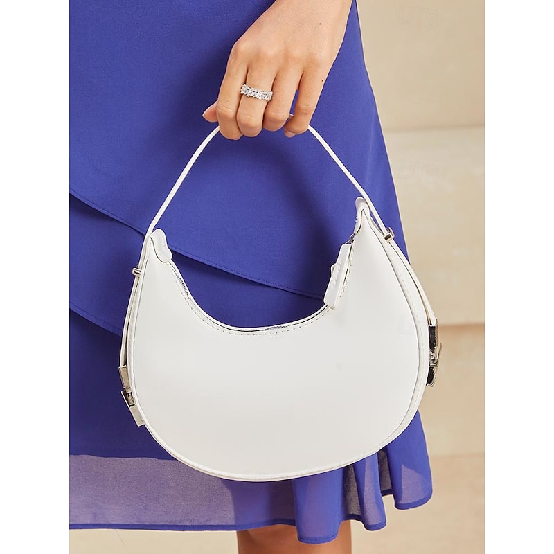 Elegant Ivory Crescent Hobo Bag with Sleek Silver Hardware - Stylish Daily Carry for Women