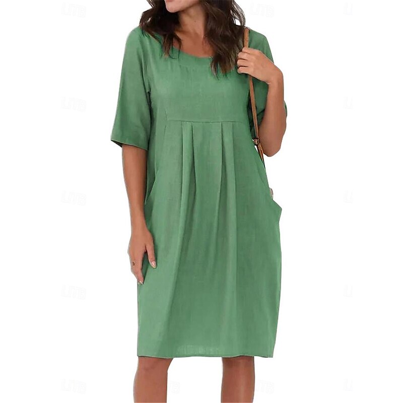 Women's Navy Blue Sky Blue Green Summer Spring Mini Dress Linen-Inspired Dresses Casual Dress Basic Modern Daily Weekend Loose Fit Plain Crew Neck4