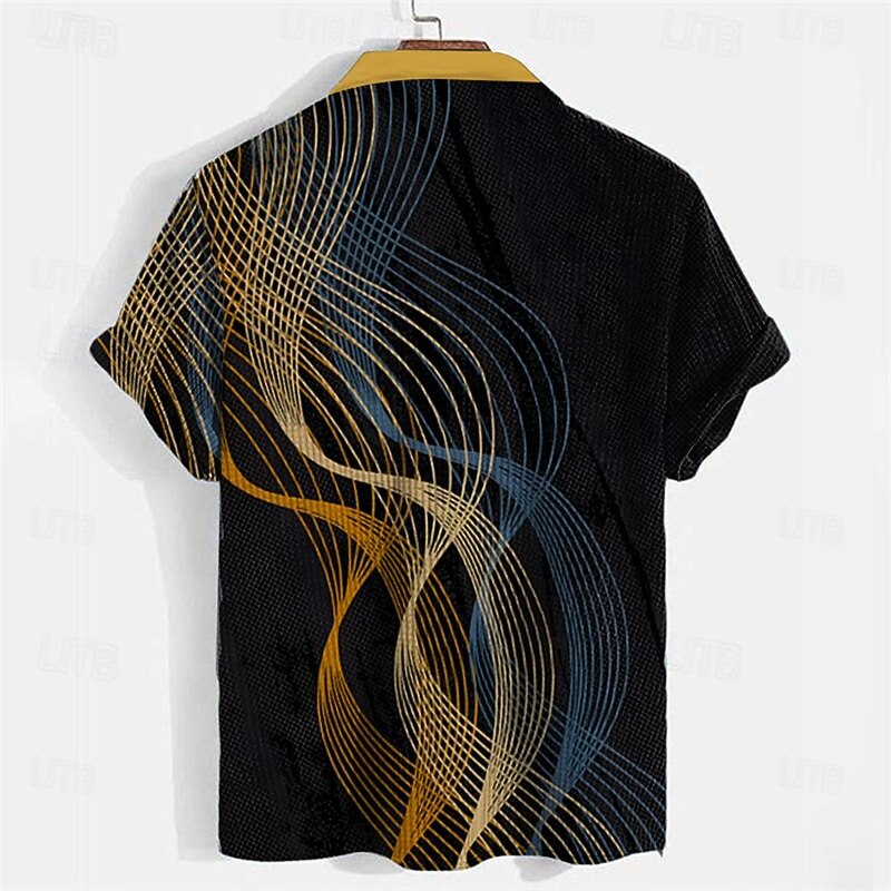 Men's Geometric Golf Shirt Short Sleeve Polo Shirts Collared Shirts Vacation Wear Formal Wear Festival Wear Buttons 3D Print Summer Spring Black2