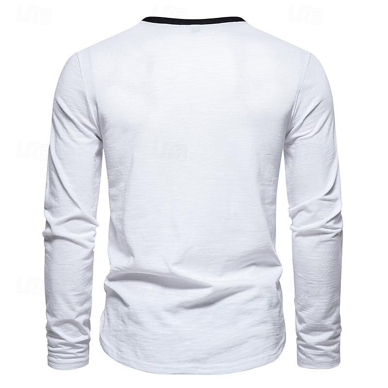 Men's Button T Shirt T Shirt Henley Shirt Tee Long Sleeve Henley Spring &  Fall Plain Fashion Designer Basic Vacation Street Going out Black White Khaki Top Tee for Men3