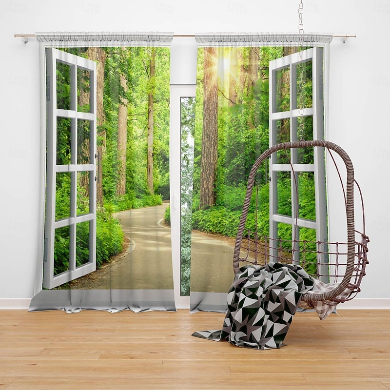 2 Panels Window View Forest Curtain Drapes Blackout Curtain For Living Room Bedroom Kitchen Window Treatments Thermal Insulated Room Darkening4