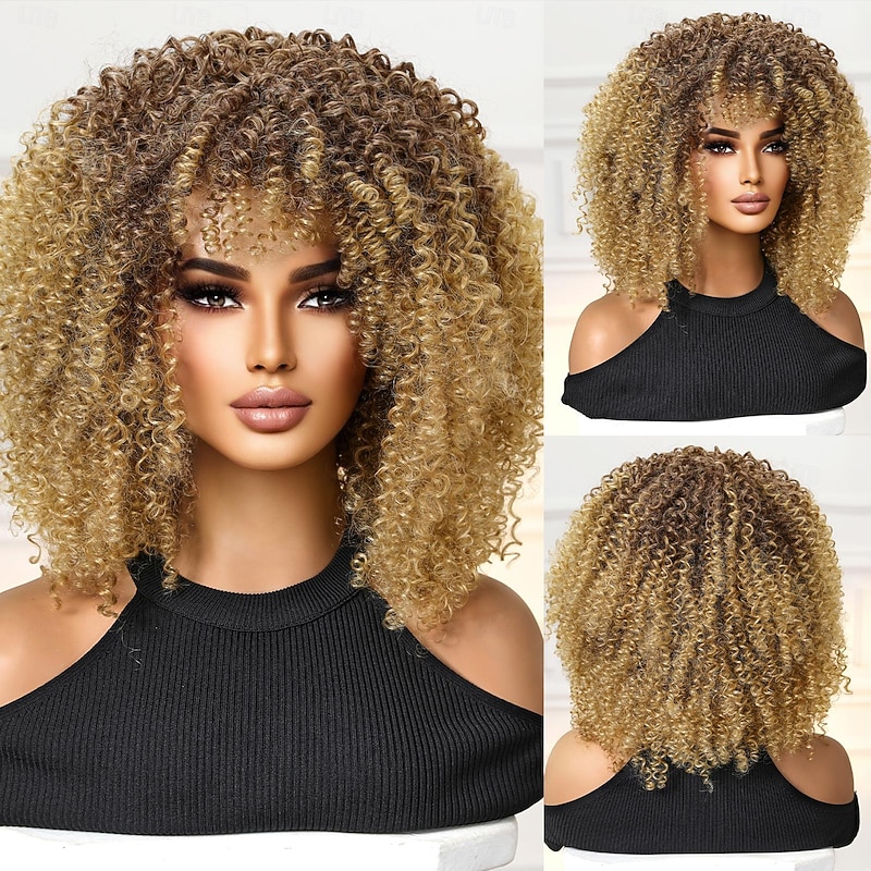 Synthetic Wig Uniforms Career Costumes Princess Curly Tight Curl Middle Part Layered Haircut Machine Made Wig 14 inch Light Brown Synthetic Hair Women's Cosplay Party Fashion Light Brown