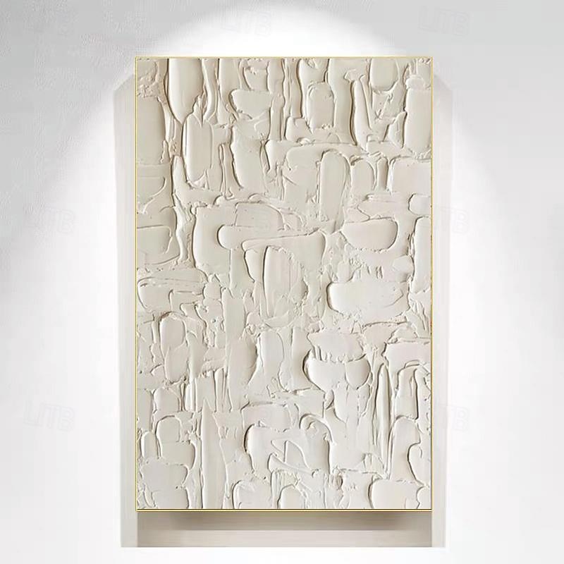 3D Framed Hand painted Textured Wall Art White Minimalist Painting on Canvas WabiSabi Trendy Home Decor Living Room Wall Art Modern Painting Readying to Hanging2