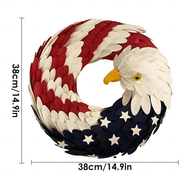 Patriotic Wreath American Flag Bald Eagle Wreath, Independence Day 4th July Memorial Day Wreath for Front Door, Farmhouse Wreath Artificial Wreaths for Front Door Summer Holiday Decor 15"2