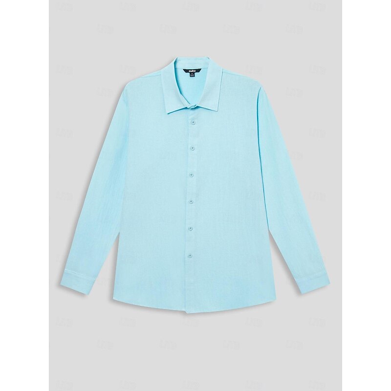 Men's Shirt Linen Shirt Summer Shirt Beach Wear Button Up Shirt Plain Vacation Casual Blue Long Sleeve Lapel Spring &  Fall Clothing Apparel