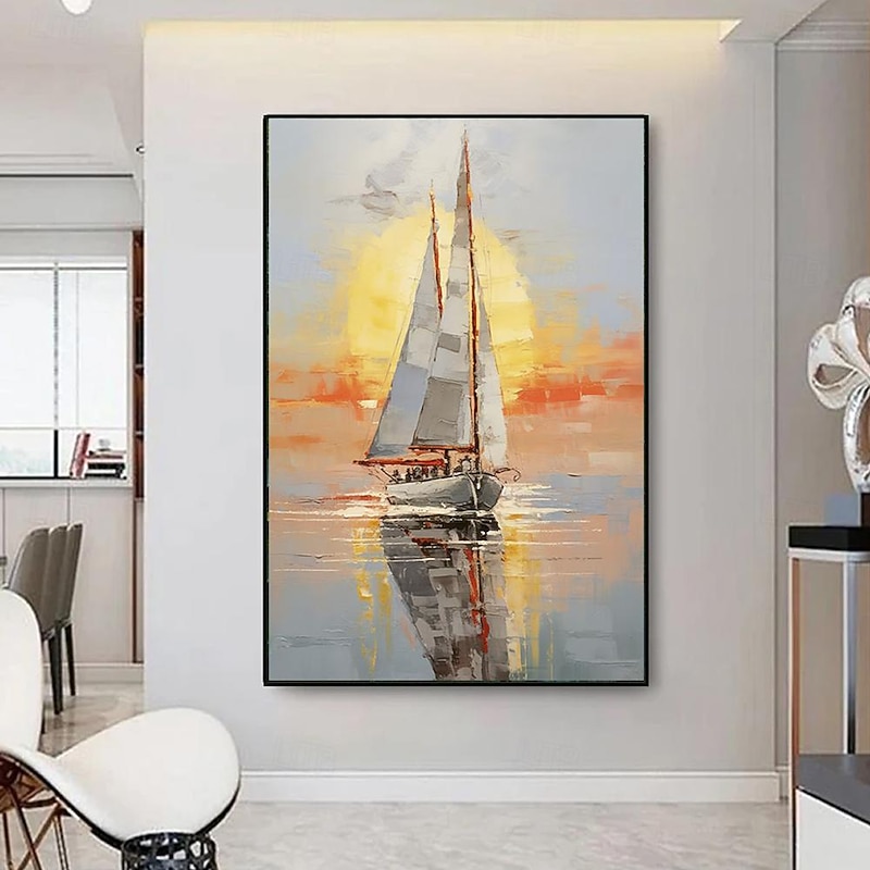 Oil Painting Handmade Hand Painted Wall Art Abstract Boat Canvas Painting Home Decoration Decor Stretched Frame Ready to Hang4