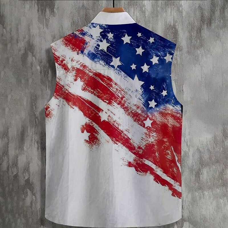 Men's Graphic Prints American Flag Shirt Western Shirt Cowboy Shirt Sleeveless Western Style Outdoor Daily Summer Spring Turndown Print White2