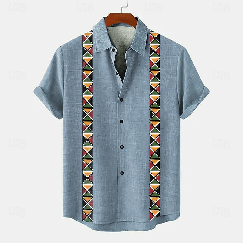 Men's Shirt Linen Shirt Guayabera Shirt Retro Shirts Vintage Shirt Ethnic Shirt Striped Formal Outdoor Blue Brown Green Short Sleeve Turndown Summer Clothing Apparel4