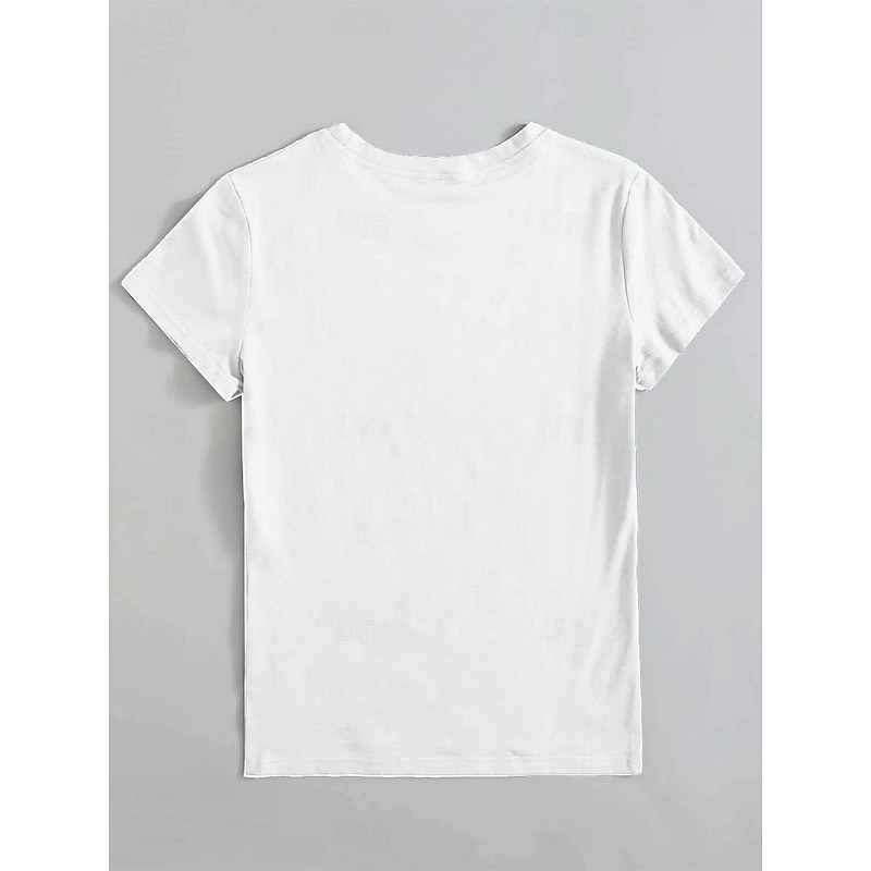 Women's T Shirt Cat Letter Funny Slang Casual Short Sleeve Crew Neck Regular Tops Daily Print White Summer2