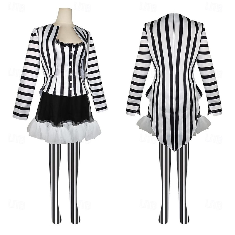 Couples Beetlejuice Beetlejuice Cosplay Costume Outfits Men's Women's Movie Cosplay Cosplay Costume Party Halloween Carnival Masquerade Event / Party Masquerade3