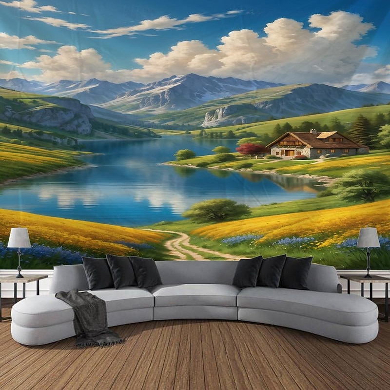 Nature Hanging Tapestry Wall Art Large Tapestry Mural Decor Photograph Backdrop Blanket Curtain Home Bedroom Living Room Decoration Oil Painting River3