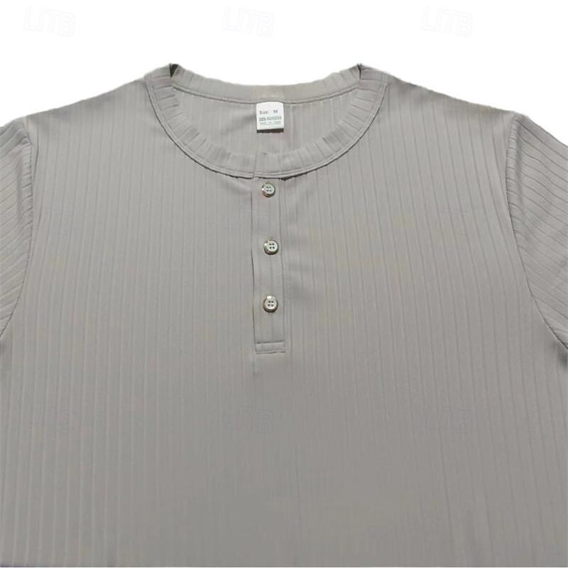 Men's Button T Shirt T Shirt Henley Shirt Tee Short Sleeve Henley Spring & Summer Plain Pit Strip Fashion Designer Basic Vacation Street Going out Wine Black White Top Tee for Men 21