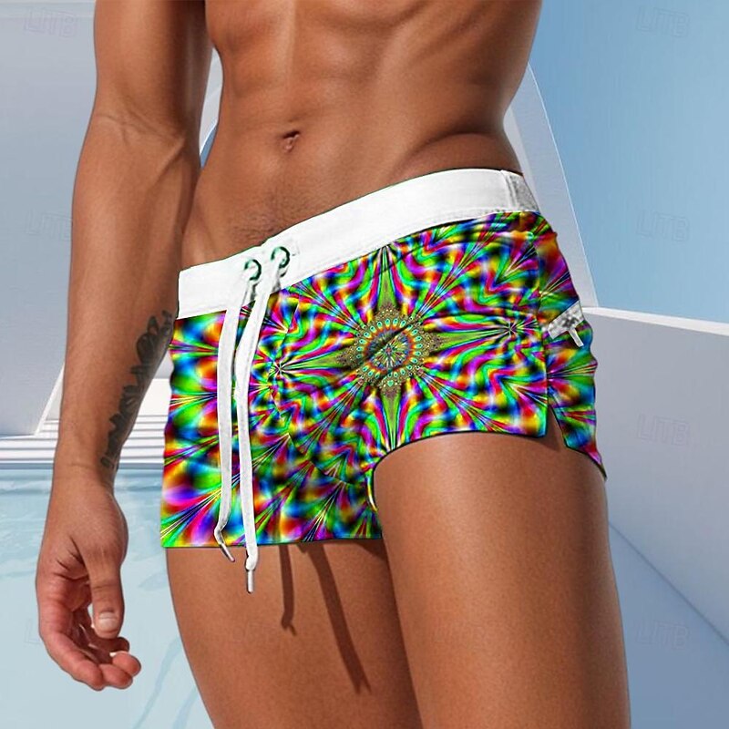 Men's Optical Illusion Geometric Pattern Swim Trunks Swim Shorts Board Shorts Mid Waist Fashion Designer Surfing Holiday Beach Drawstring Pocket Elastic Waist Designer Clothing Apparel3