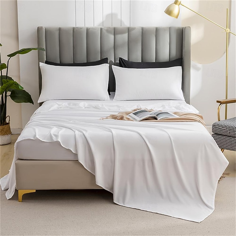 3-Piece Bedsheet Pillowcases Set Solid Color Single Sheet with Pillowcases for Student Dormitory Home Bedroom Simple Thickened Brushed Washable Cotton