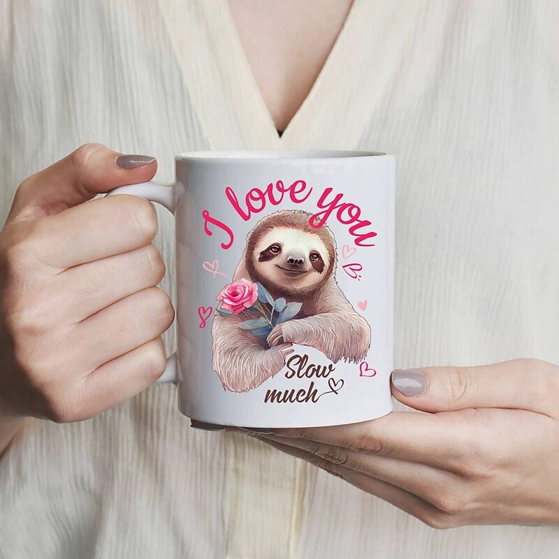 1PC I Love You Slow Much Coffee Mug Ceramic Coffee Cups Cute Sloth Water Cups Summer Winter Drinkware Birthday Gifts Holiday Gifts New Year Gifts Valentine's Day Gifts2