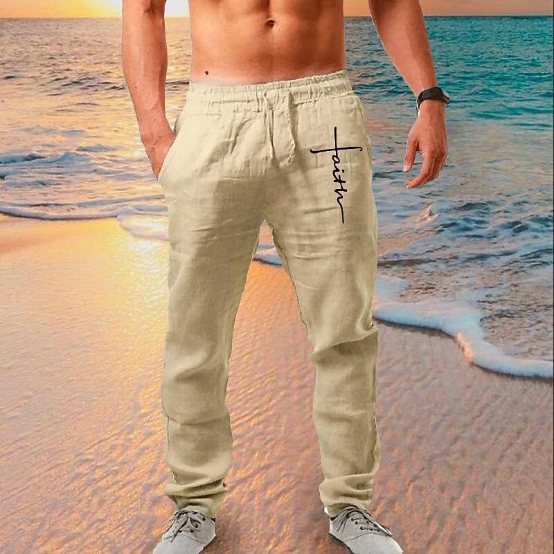 Men's Summer Pants Elastic Waist Letter Graphic Prints Comfort Full Length Outdoor Streetwear Vacation Hawaiian Black White Micro-elastic4