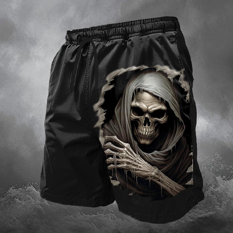 Men's Skull Halloween Costumes Swim Shorts Board Shorts Swimming Trunks Mid Waist Fashion Streetwear Designer Casual Daily Holiday Drawstring Pocket Elastic Waist Designer Clothing Apparel4
