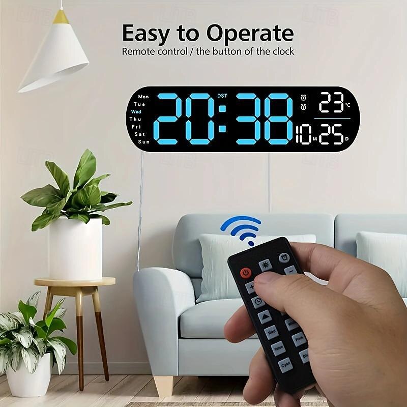 1pc LED Night Light 8 Colors, Multi-functional Short LED Display Clock  with Temperature Week and Calendar Remote Control 12/24 Hour Digital Smart Wall Clock with Atmosphere Light 1 Color Adjustment
