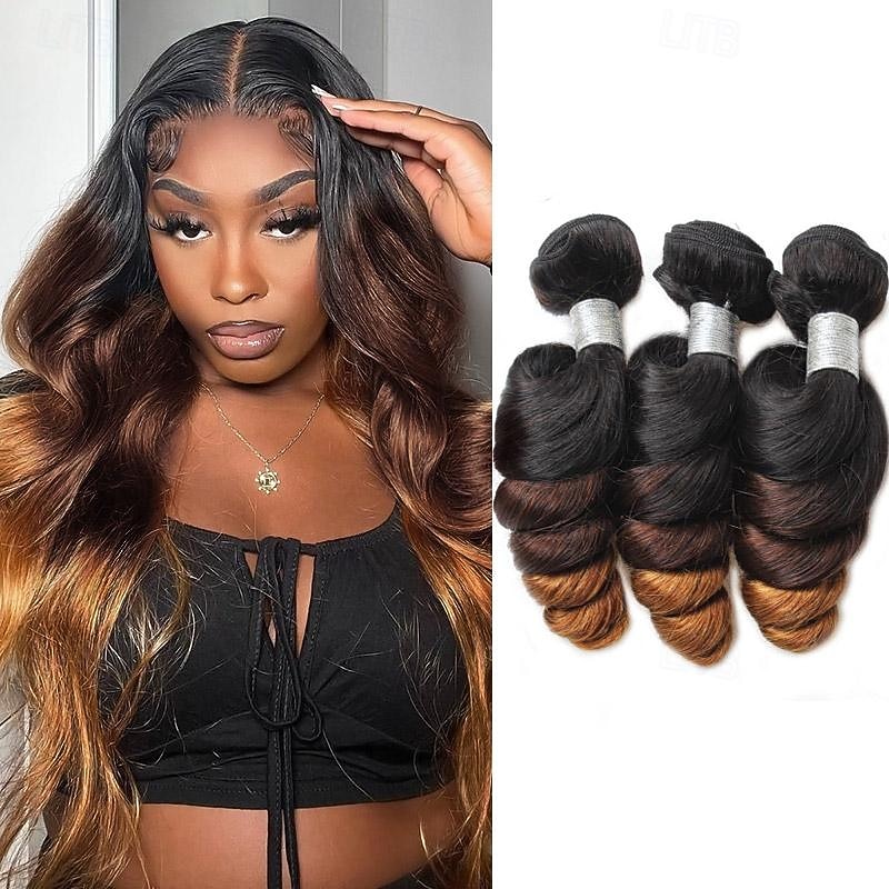 Ishow Hair T1B/4/30 Ombre Loose Wave Human Hair Bundles Brazilian Hair Weave Loose Wave Bundles 100% Human Hair Extensions