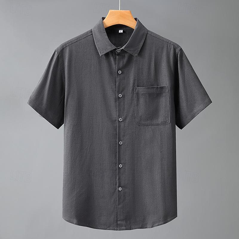 Men's Shirt Linen Shirt Casual Shirt Button Up Shirt Cotton Shirt Plain Vacation Street White Light Grey Dark Gray Beige Short Sleeve Turndown Summer Clothing Apparel Button-Down2