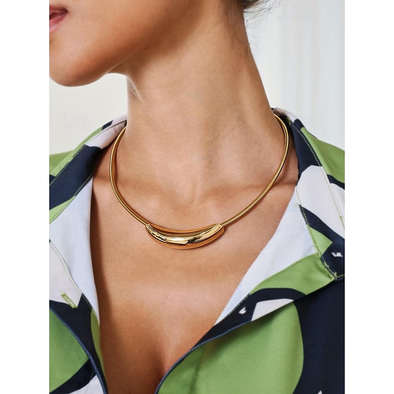 Women's Minimalist Gold-Tone Collar Necklace in Stainless Steel with Gold PVD Plating