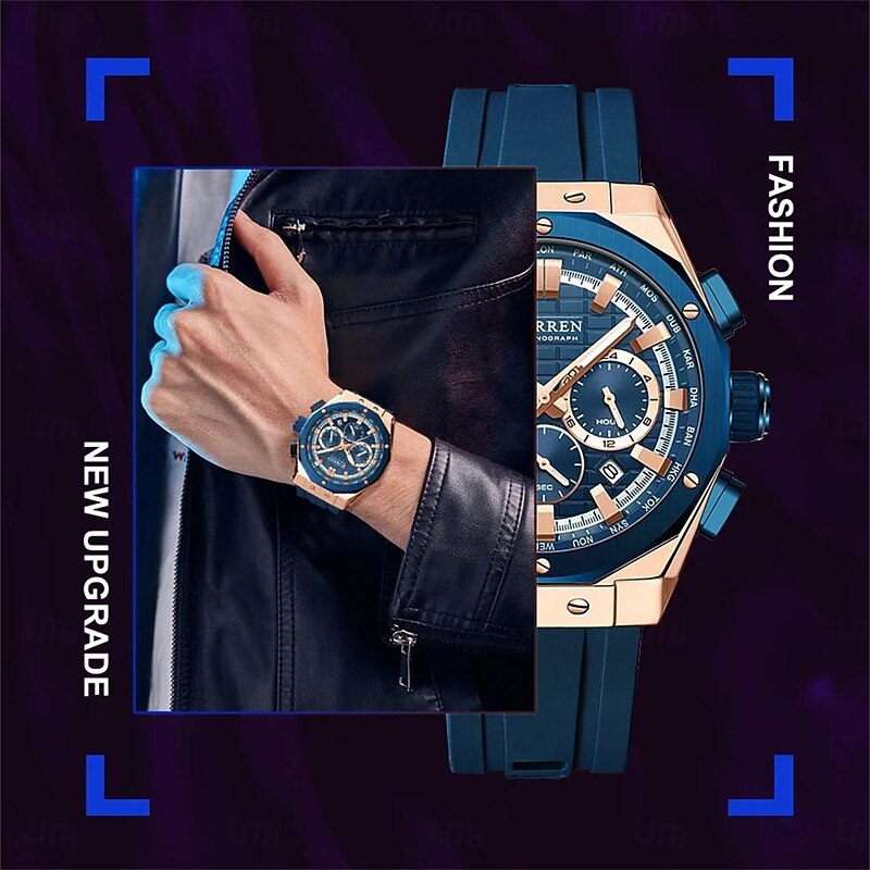 CURREN Men Quartz Watch Outdoor Fashion Casual Wristwatch Luminous Calendar Waterproof Decoration Silicone Gel Watch4