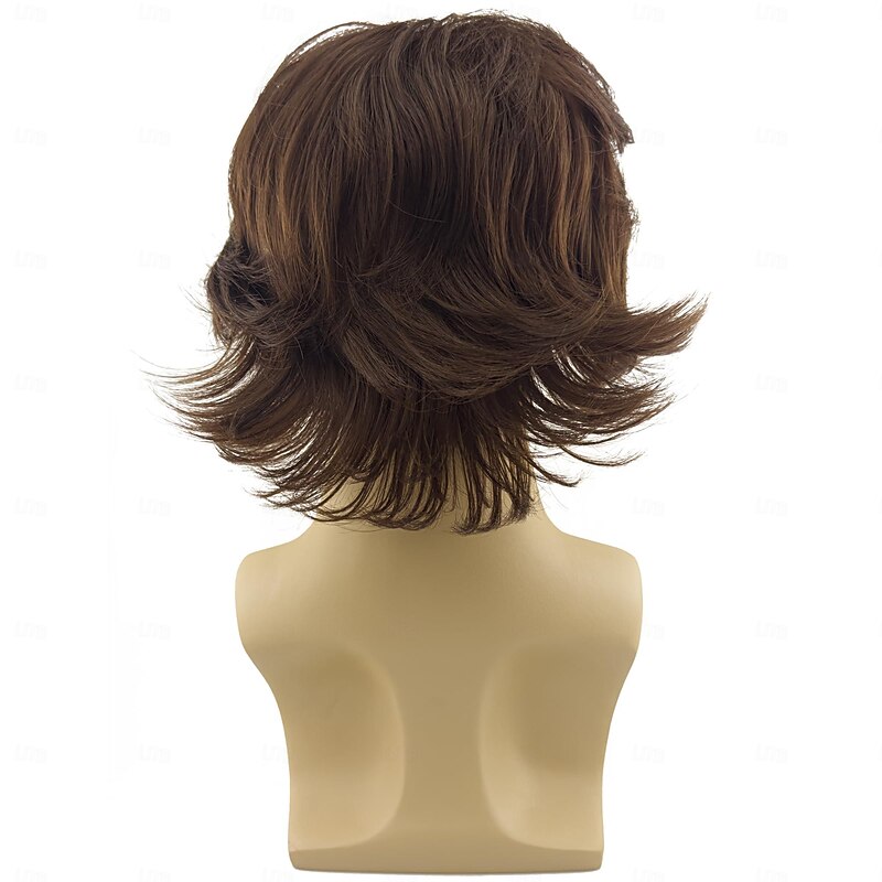 Short Brown Layered Wig for Men - Natural Fluffy Synthetic Hair, Heat Resistant, Perfect for Halloween Cosplay4