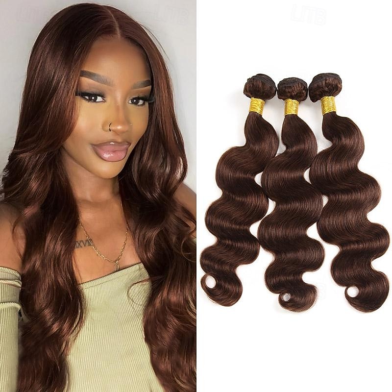 2# Body wave Human Hair Bundles Brazilian Brown Hair Weaving Bundles Brown Hair Extension Remy Chocolate Bone Human Hair 3PCS