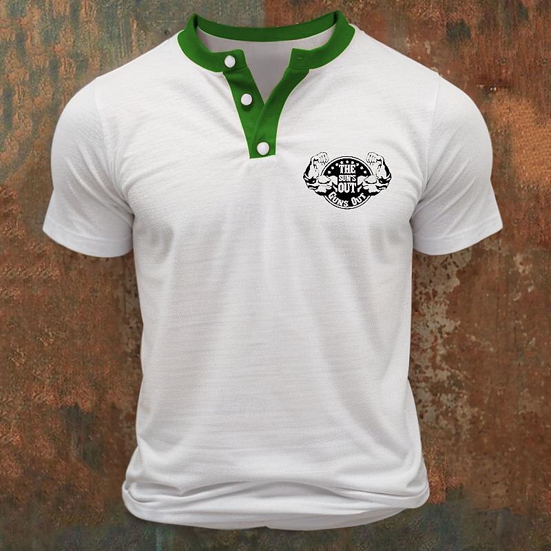 Men's Button T Shirt T Shirt Henley Shirt Tee Short Sleeve Henley Spring & Summer Color Block Muscle Simulation Fashion Designer Basic Patchwork Print Vacation Street Going out Black Red Blue Top Tee4